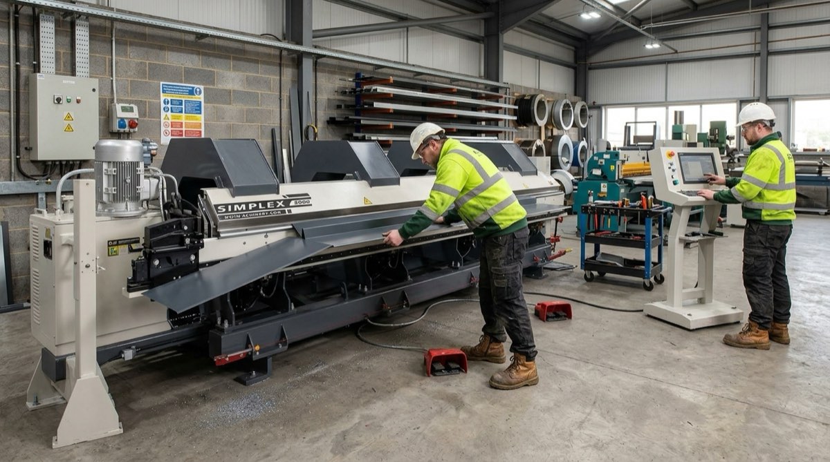 Simplex folding machine forming a length of Colorbond flashing at the Steeled Wollongong factory