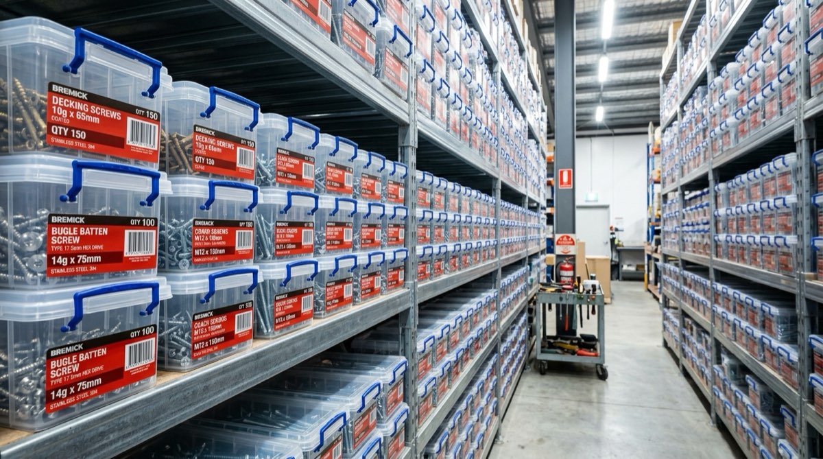 Bremick roofing screws in every Colorbond colour, stocked in boxes of 100, 500 and 1000